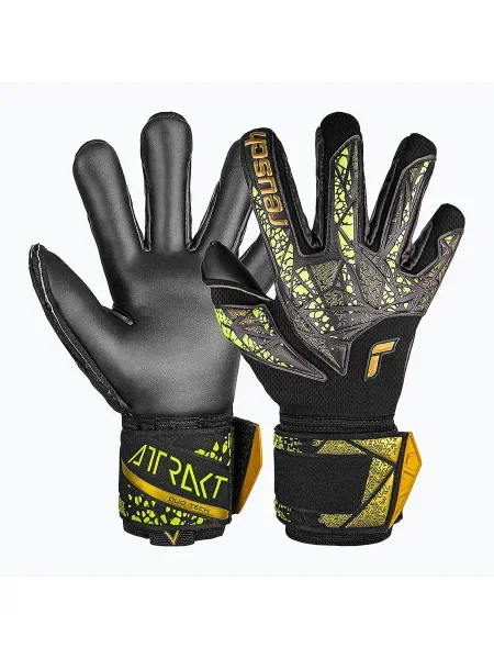 Reusch Attrakt Duo Finger Support вратарски ръкавици черни/златни/жълти/черни черно