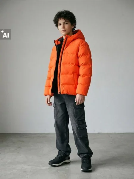 Sinsay Prošívaná puffer bunda s kapucí oranžová