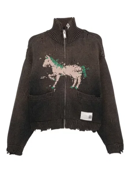 Cardigan Maison Mihara Yasuhiro cu broderie maro