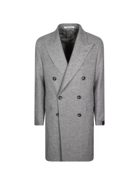 Palton Tagliatore cu model herringbone cu două rânduri de nasturi gri