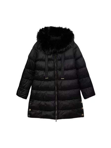 Kurtka puchowa Oltre z kapturem do kolan czarna