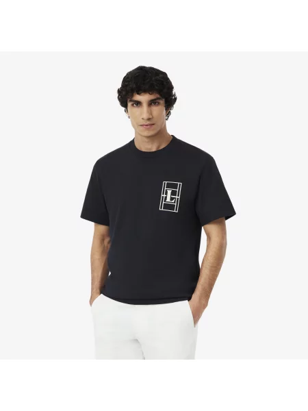 Lacoste Haftowana Koszulka Z Grubego Dżerseju czarny