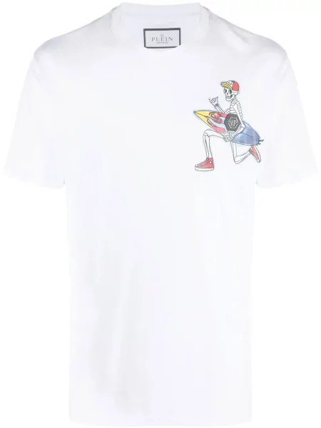 Tricou Philipp Plein cu imagine tip Hawaii alb