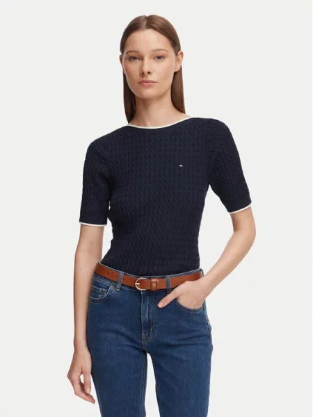 Tommy Hilfiger Bluză Fine Gg Cable Boat Bleumarin