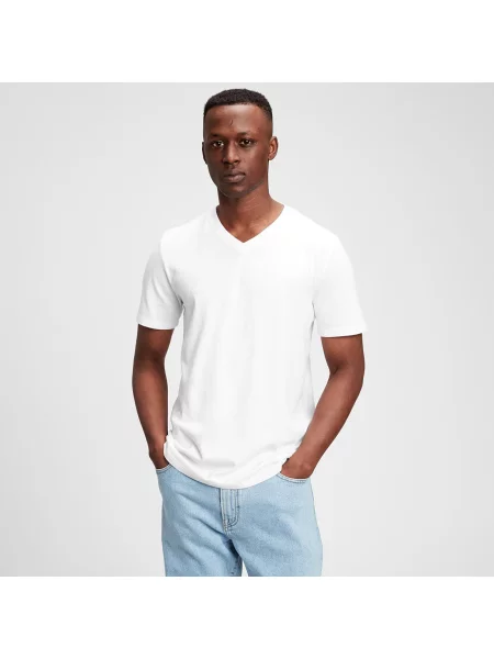 Тениска GAP Classic Vneck Tee Optic White M бяло