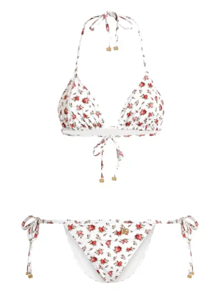 Bikini Dolce & Gabbana cu model floral cu imagine cu legături alb