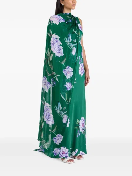Rochie maxi Hemant And Nandita cu model floral cu imagine drapată verde