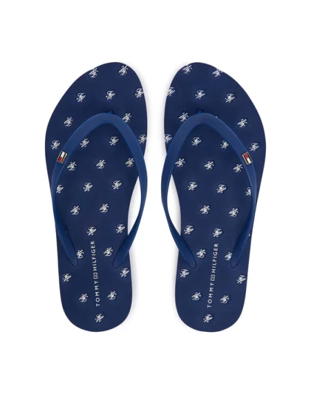 Tommy Hilfiger Šlepetės per pirštą Repeat Logo Platform Tamsiai mėlyna