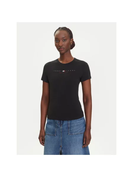 Tommy Jeans T-Shirt Linear Slim Fit μαύρο