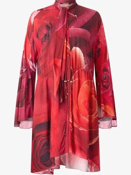Mała sukienka mini Roberto Cavalli z nadrukiem garniturowa czerwona