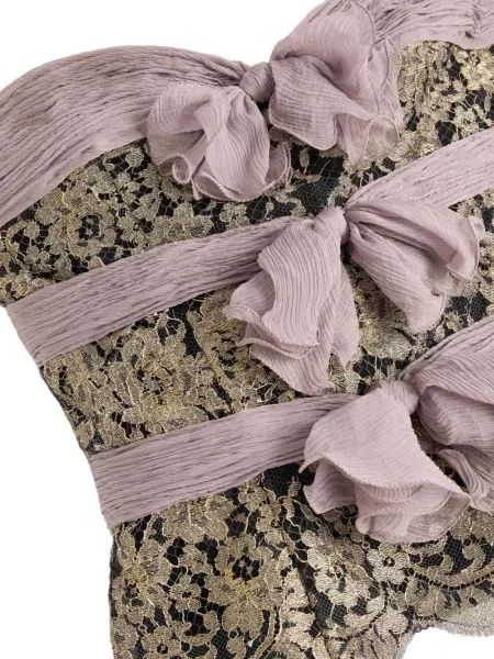 Top Valentino Garavani cu model floral din dantelă gri