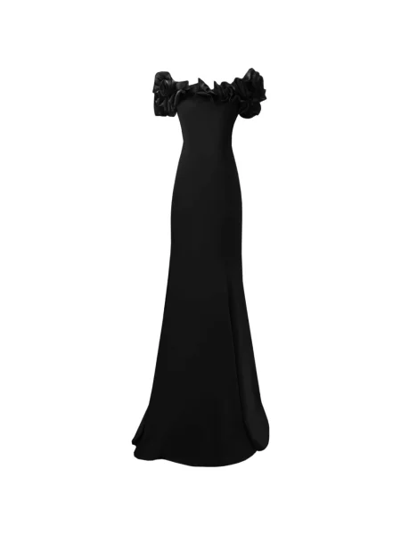 Rochie maxi Gemy Maalouf cu volane cu umerii deschiși negru