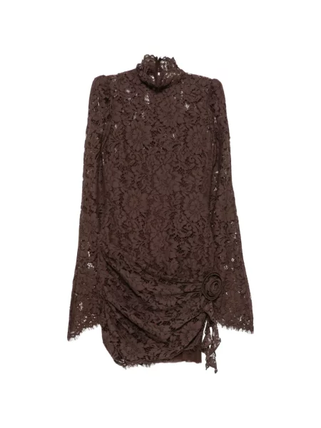 Rochie mini De La Vali cu model floral din dantelă maro