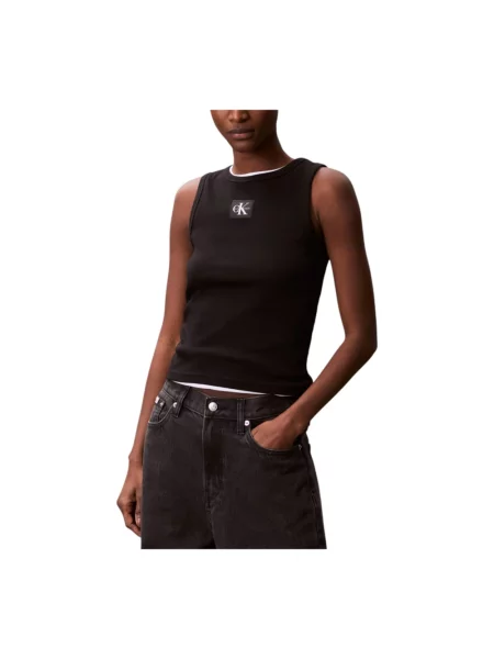 Tank top Calvin Klein Jeans A Woven Label Tank Top Black XS czarna
