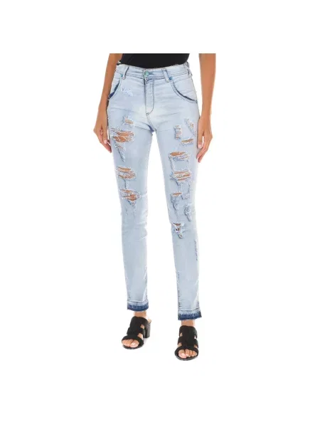 Jeansy Met z przetarciami niebieskie