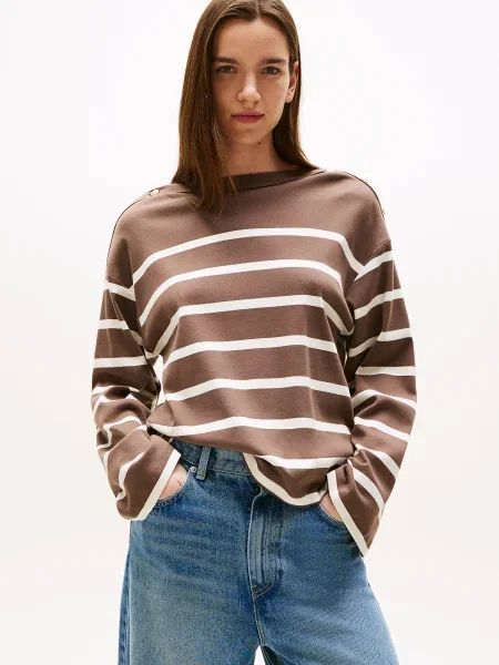 Tommy Hilfiger Blúzka Gold Button Hnedá zlatá