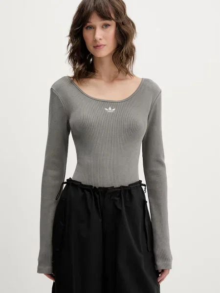 Adidas Originals bodi za žene od pamuka s elastanom siva