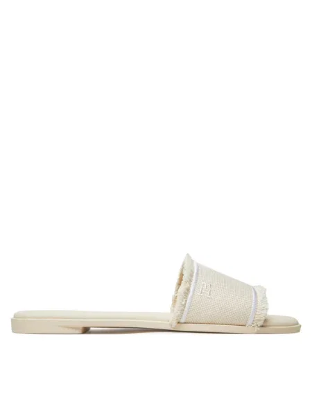 Tommy Hilfiger Чехли Fringe Canvas Flat Sandal бежов