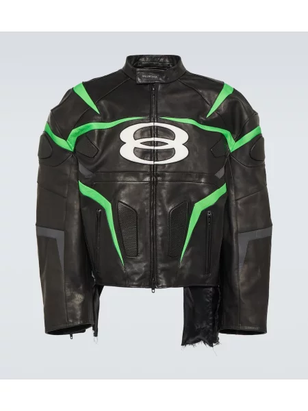 Usnjena jakna Balenciaga z avtogramom črna