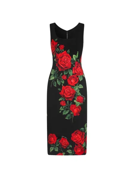 Rochie midi Dolce & Gabbana fără mâneci cu imagine negru