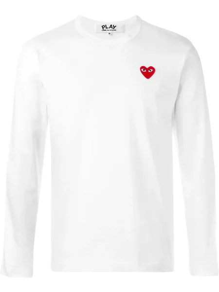 Tricou Comme Des Garcons Play cu broderie cu motiv cu inimi alb
