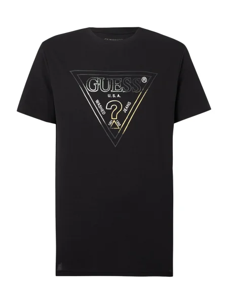 GUESS Tricou galben deschis / gri metalic / negru alb