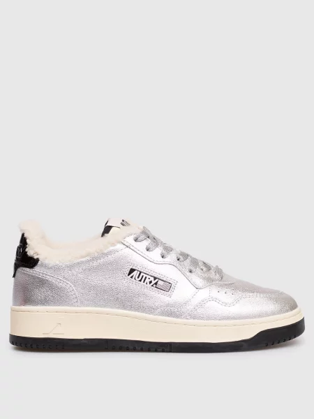 Сріблясті шкіряні кросівки Medalist на хутрі з логотипом Autry сірі