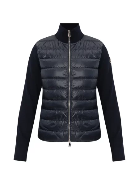 Matlasat cardigan Moncler cu guler de stand-up albastru