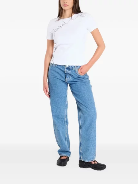 Tricou Desigual cu broderie alb