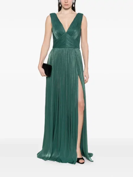 Rochie maxi Costarellos cu decolteu în V plisată de costum verde
