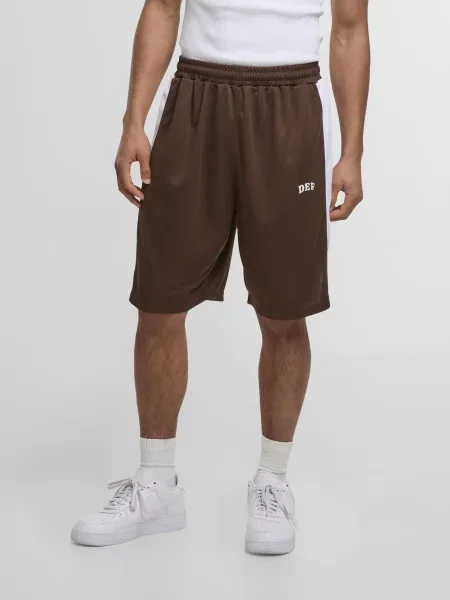 DEF Kalhoty tmavě hnědá bílá