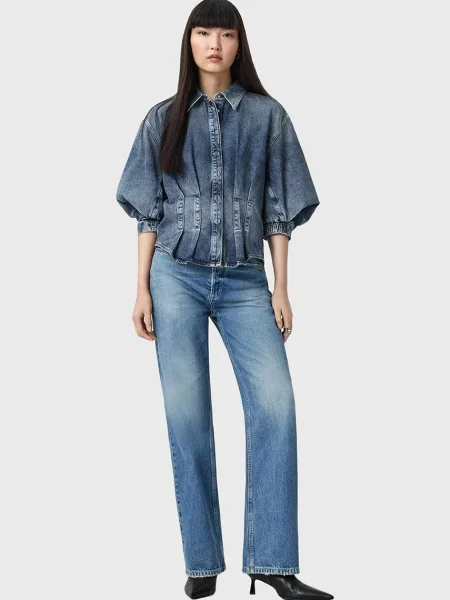 Дънки AllSaints BROOKLYN с висока талия синьо