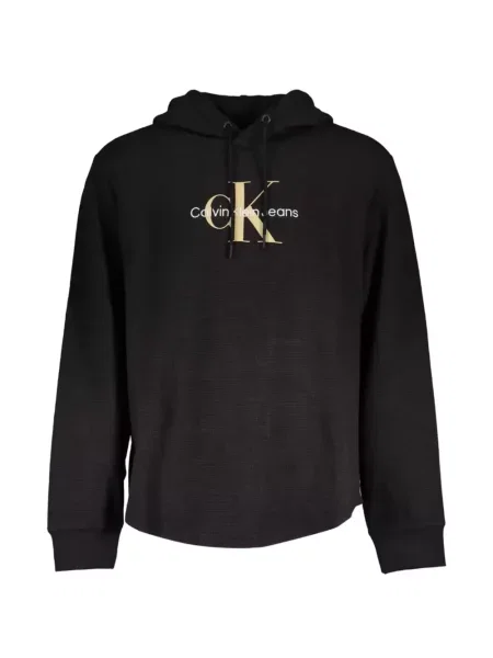 Hanorac cu glugă Calvin Klein tricotate cu autograf negru