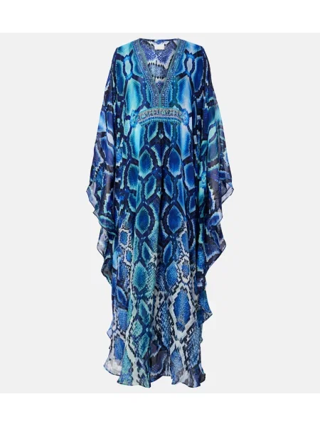 Rochie Camilla de mătase cu imagine albastru