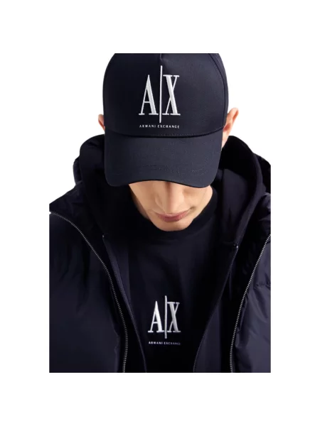 Czapka z daszkiem Armani Exchange z nadrukiem niebieska