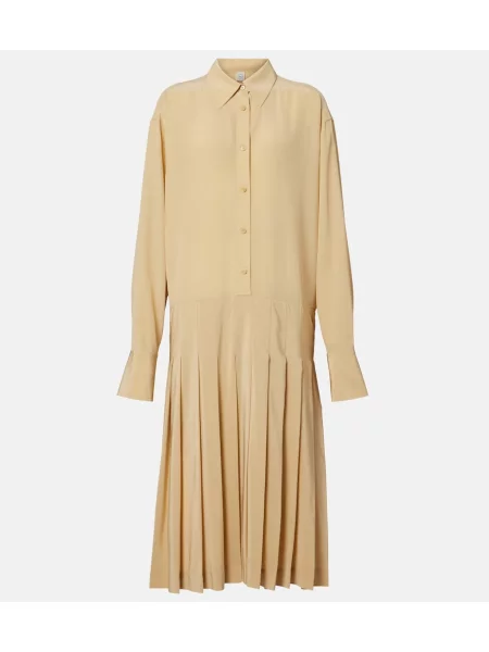 Rochie tip cămașă Toteme de mătase bej