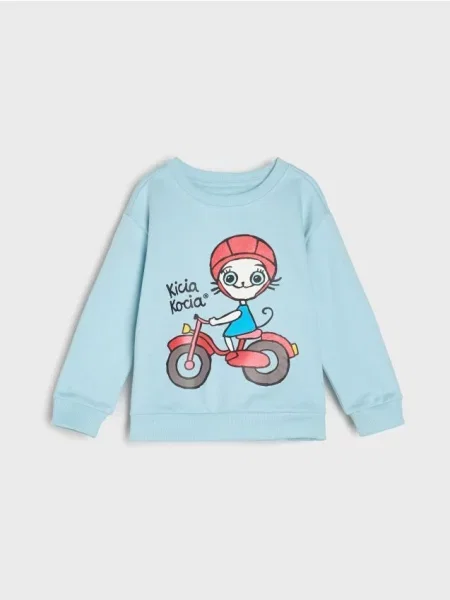 Sinsay Mikina typu crewneck Kitty Kotty světle modrá