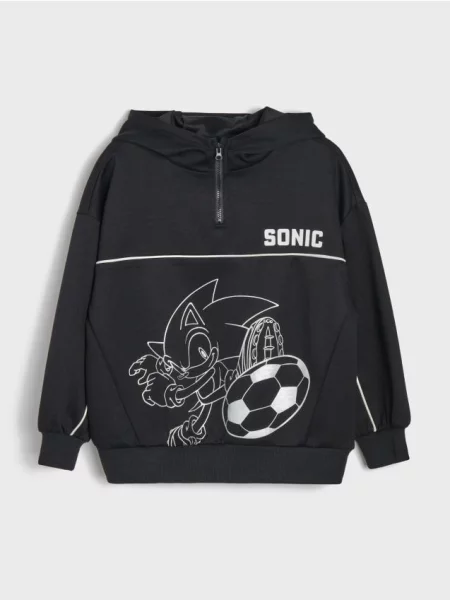 Sinsay Sportovní mikina Active s půlzipem a potiskem Sonic the Hedgehog černá