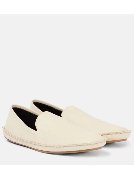 Pantofi loafer The Row din piele slip-on alb