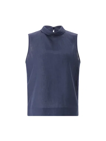 Lniany top Lardini bez rękawów niebieski