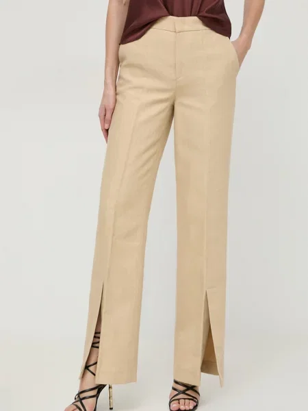 Twinset spodnie z domieszką lnu proste high waist beżowy