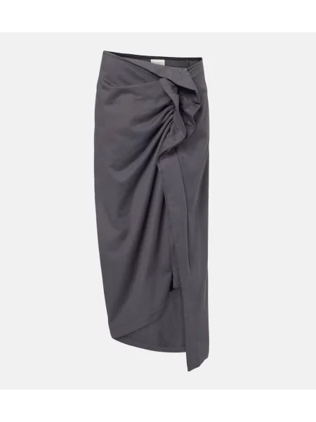 Fustă midi Dries Van Noten cu volane până la genunchi gri