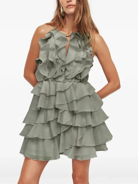 Rochie mini Aje cu volane verde