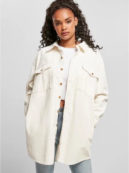 Cămașă Urban Classics de catifea cord alb