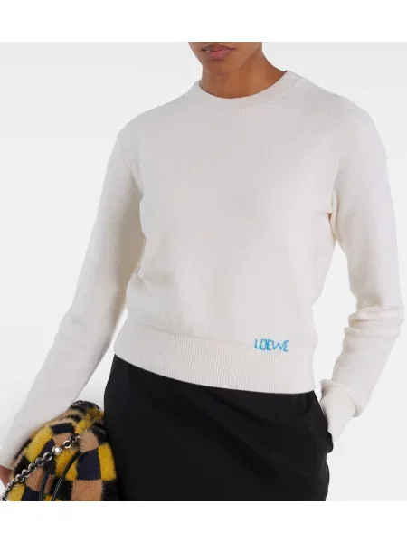 Pulover Loewe cu broderie de lână alb