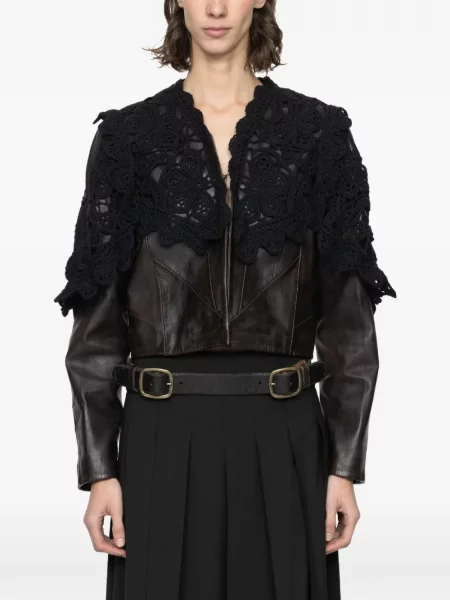 Kurtka skórzana Sea z dekoltem w serek brązowa