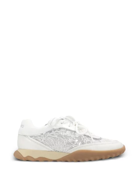 Sneakerși Pinko cu paiete din dantelă alb
