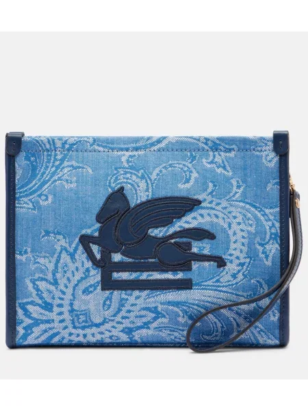 Geantă de mână Etro cu broderie din jacard albastru