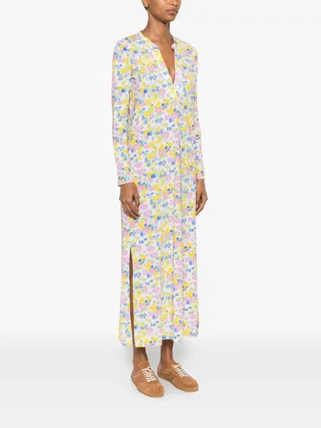Lung rochie Caliban cu model floral cu imagine alb