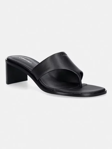 Chiloți tanga Calvin Klein din piele cu toc bloc negru